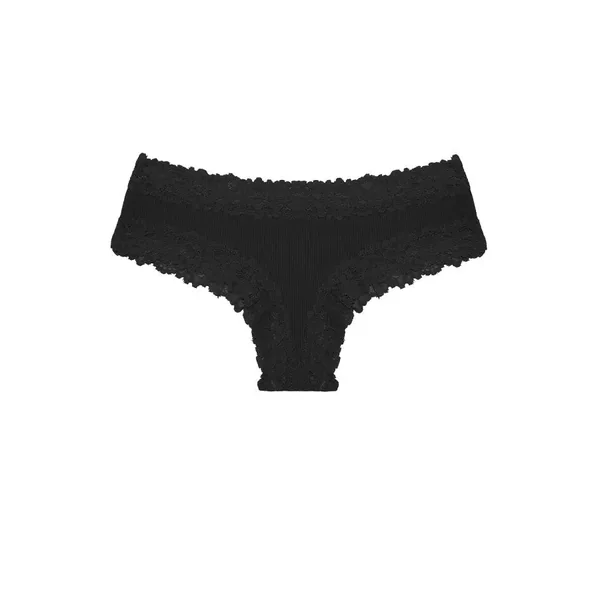 Black Low-Rise Ribbed Thong