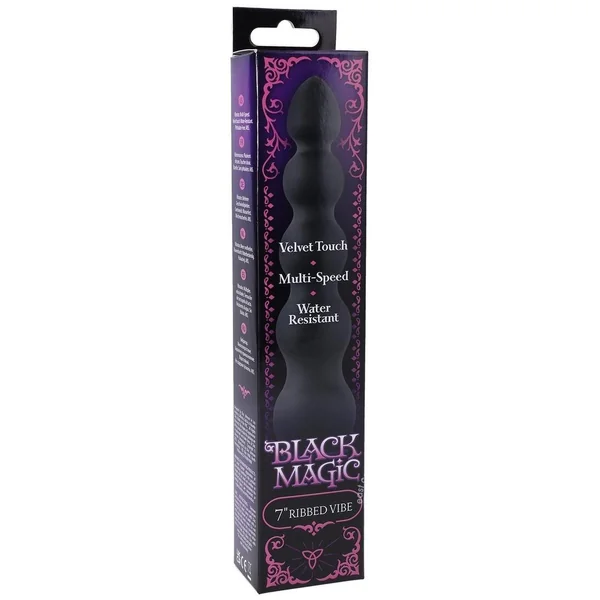 Black Magic Ribbed Waterproof Vibrator 7in - Black