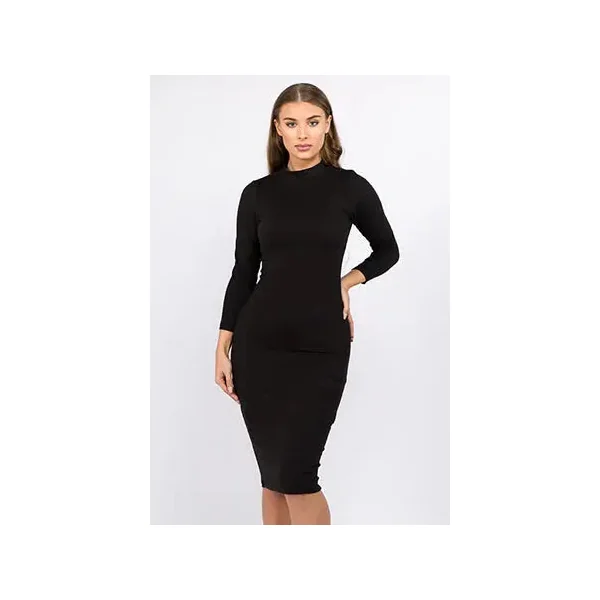 Black Mock Neck Midi Bodycon Dress