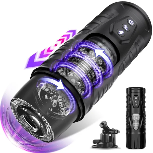 Black Warrior - Rotating Suction Masturbator - 3D Textured Sleeve