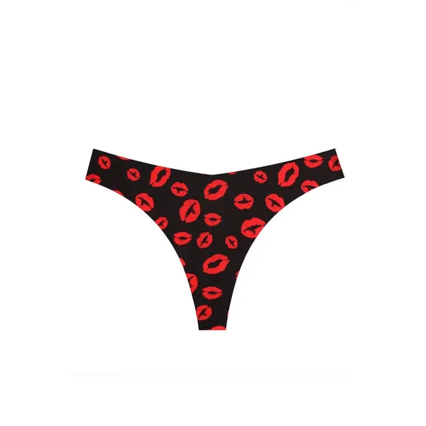 Black with Red Lips Seamless Thong