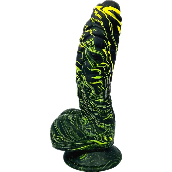 BLACK & YELLOW EXOTIC BLEND RIBBED DILDO