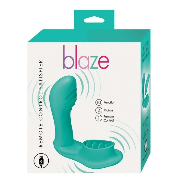 Blaze Satisfier Rechargeable Silicone Vibrator with Remote Control - Aqua