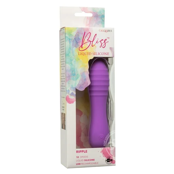Bliss Liquid Silicone Ripple Rechargeable Vibrator with Clitoral Stimulator - Purple