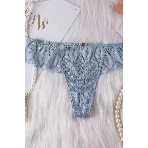 Blue Lacey Lace-Up Thong