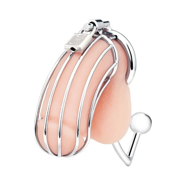 Blue Line Locking Cock Cage With Anal Stimulator