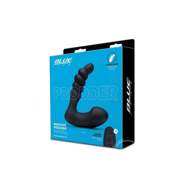 Blue Line Prodder Silicone Rechargeable Sphincter Training Remote Controlled Prostate Stimulator - Black
