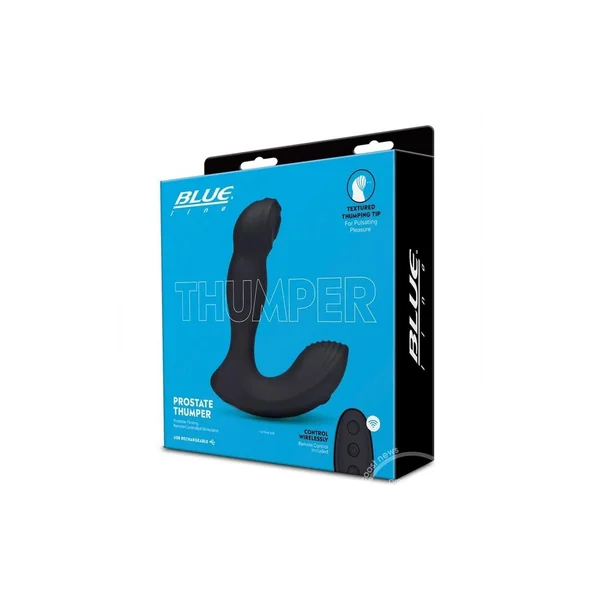 Blue Line Thumper Silicone Rechargeable Prostate Flicking Remote Controlled Stimulator - Black