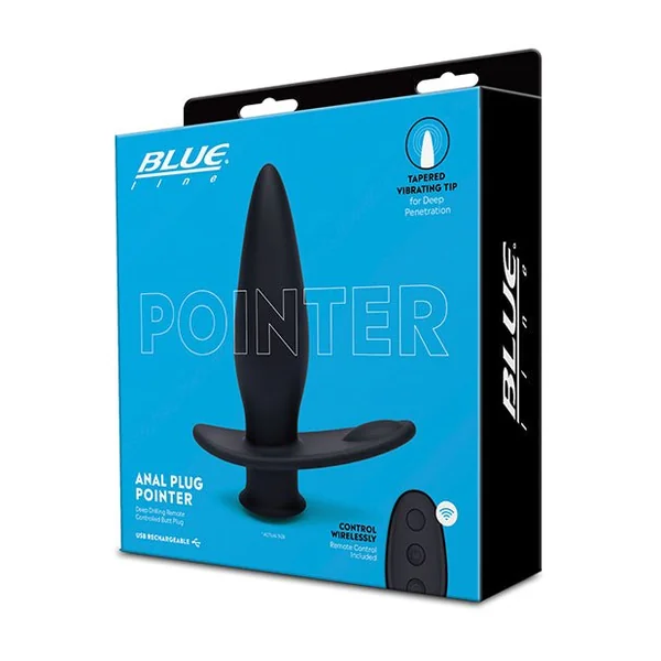 Blue Line Vibrating Anal Plug Pointer w/Remote - Black