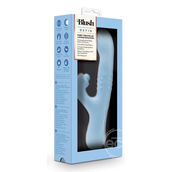 Blush Devin Rechargeable Silicone Rabbit Vibrator - Blue