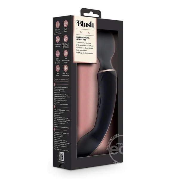 Blush Gia Rechargeable Silicone Massage Wand - Black