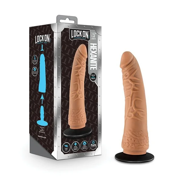 Blush Lock On 7.5" Hexanite Dildo w/Suction Cup Adapter - Mocha
