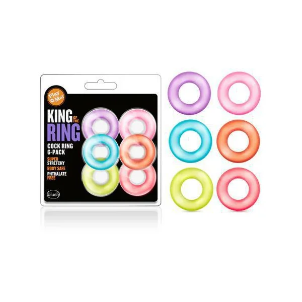Blush Play with Me King of the Ring Cockring 6-Pack Assorted Colors