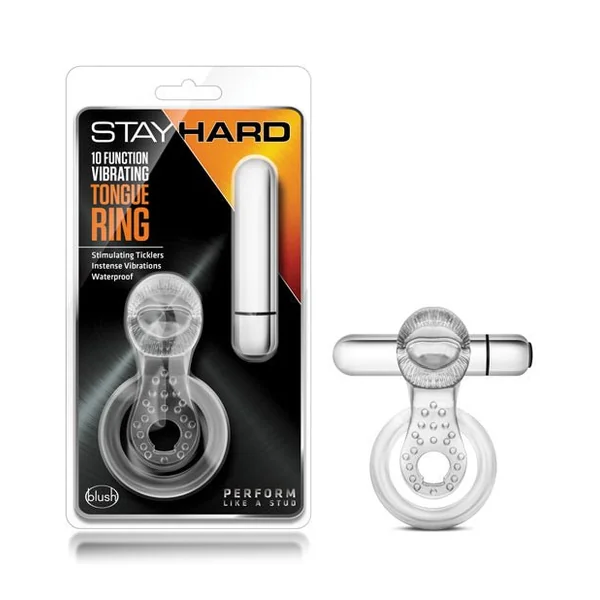Blush Stay Hard Vibrating Tounge Ring - 10 Function Clear