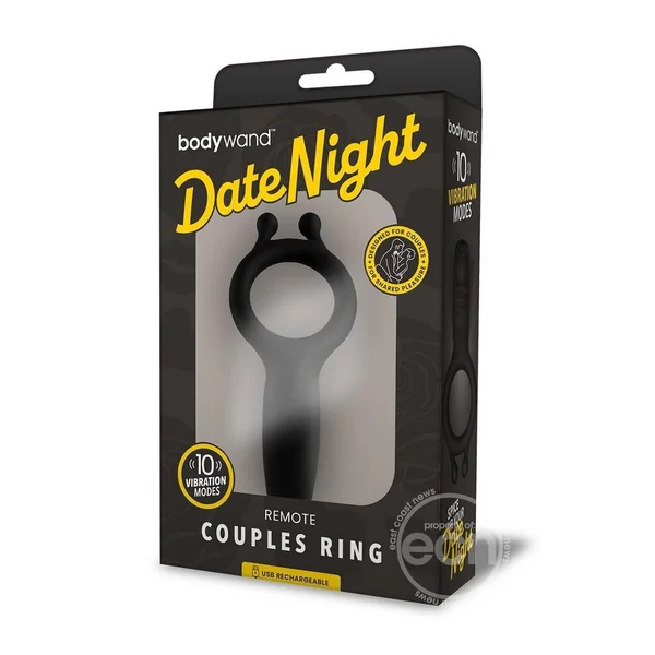 Bodywand Date Night Rechargeable Silicone Vibrating Cock Ring with Remote Control - Black