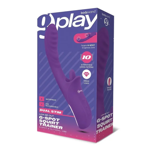 Bodywand G-Play Rechargeable Silicone Dual Stim Lick Me Out G-Spot Squirt Trainer Vibrator with Clitoral Stimulator - Purple