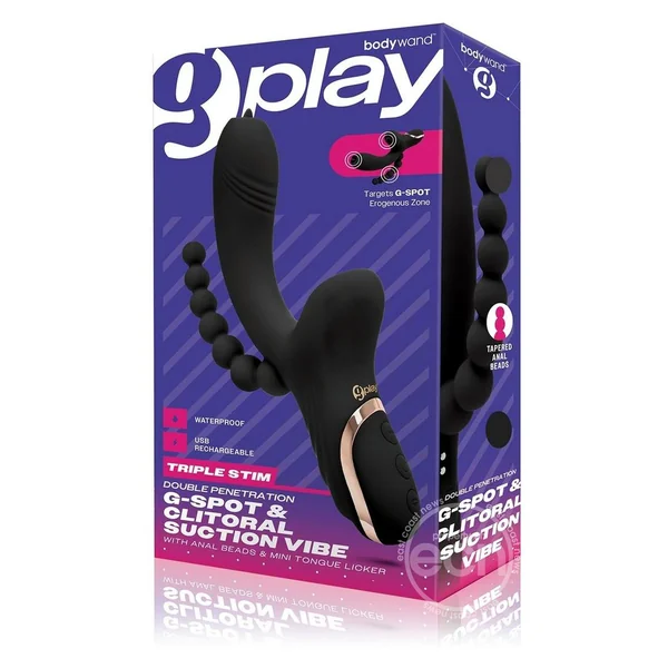 Bodywand G-Play Rechargeable Silicone G-Spot & Suction Vibrator with Anal Beads - Black