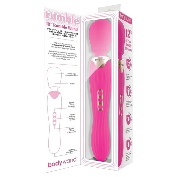 Bodywand Rumble Rechargeable Wand 12in - Hot Pink