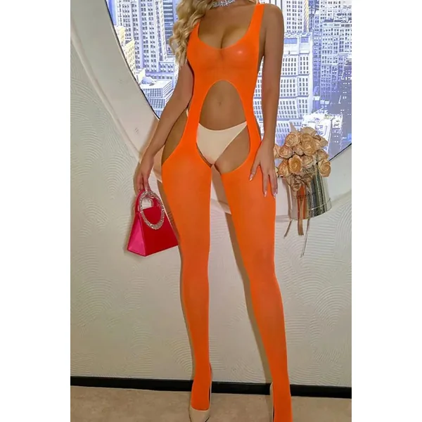 Bold Cut-Out Orange Tights Bodysuit