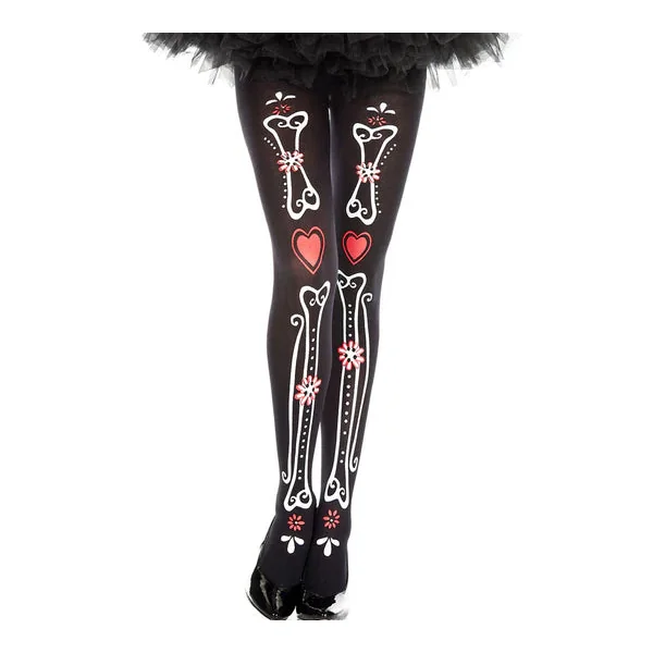Bone and Heart Print Pantyhose