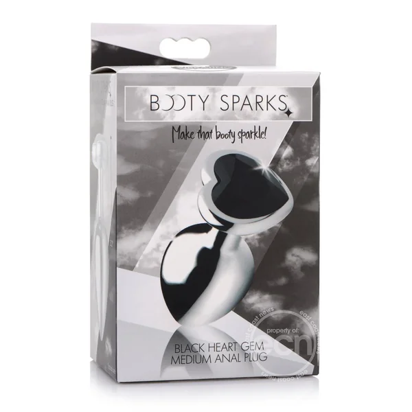 Booty Sparks Gemstones Black Heart Anal Plug - Medium - Black