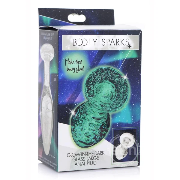 Booty Sparks Glow In The Dark Glass Anal Plug - Large - Clear