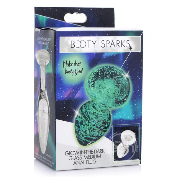 Booty Sparks Glow In The Dark Glass Anal Plug - Medium - Clear