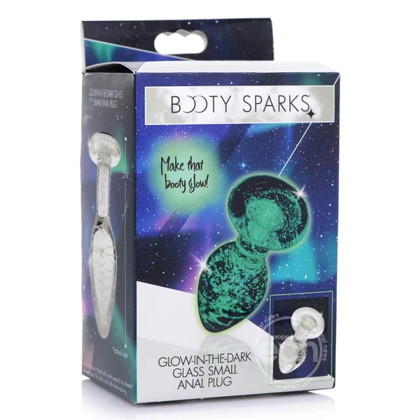 Booty Sparks Glow In The Dark Glass Anal Plug - Small - Clear