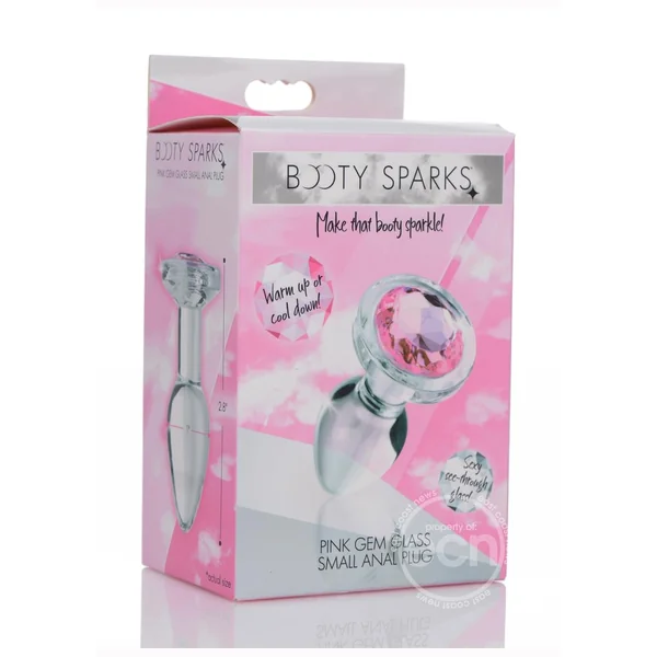 Booty Sparks Pink Gem Glass Anal Plug - Small - Pink