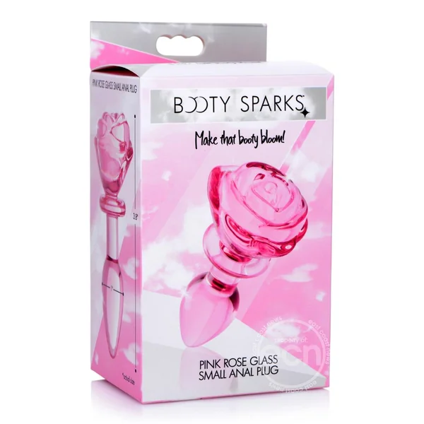 Booty Sparks Pink Rose Glass Anal Plug - Small - Pink