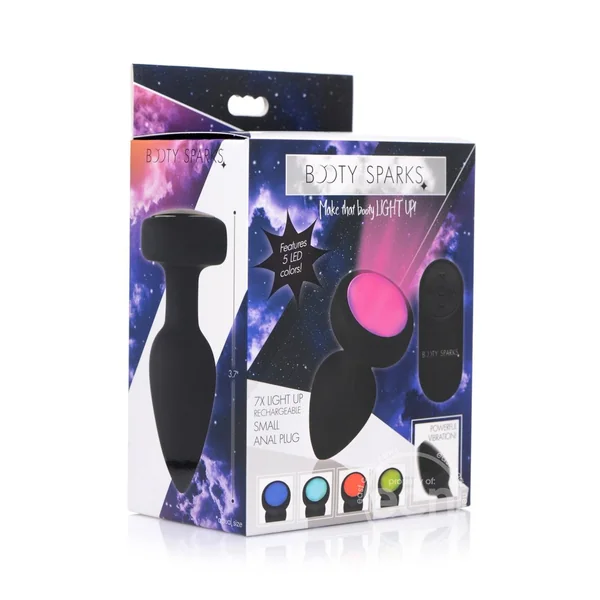 Booty Sparks Silicone Vibrating LED Plug - Small - Black