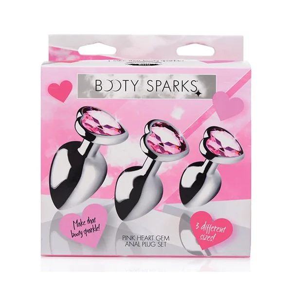 Bootysparks Pink Heart Gem Anal Plug Set