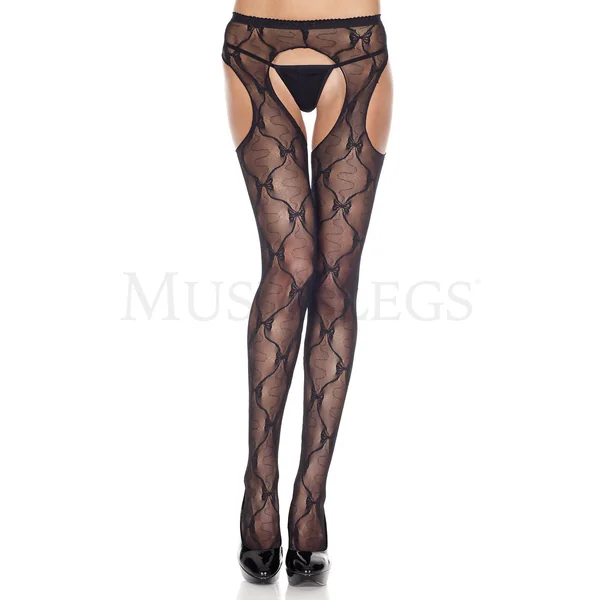 BOW LACE SUSPENDER PANTYHOSE