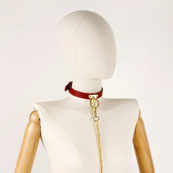 Brown Bondage Leather Collar With Chain Leash Bdsm Slave Toys Fetish