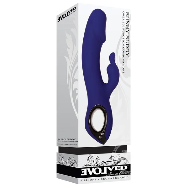 Bunny Buddy Rechargeable Silicone Dual Vibrator with Clitoral Stimulator - Purple