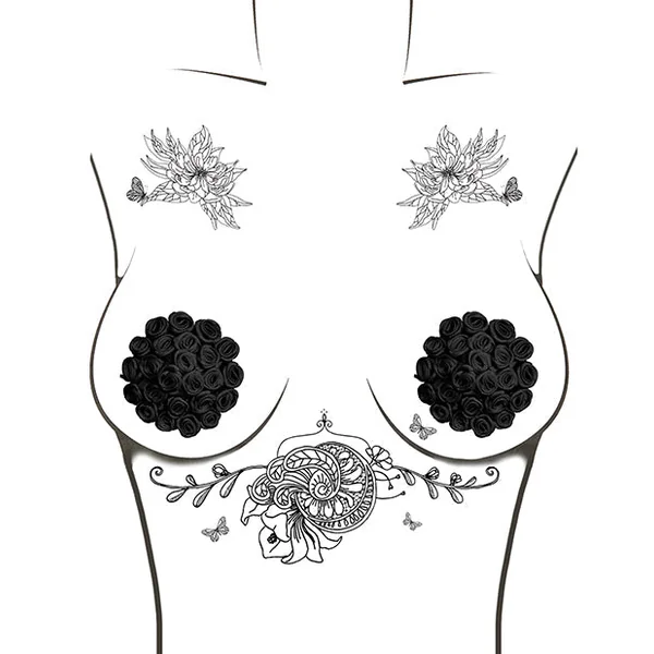 Burlesque Nightfall Roses Reusable Silicone Nipztix - Black O/s