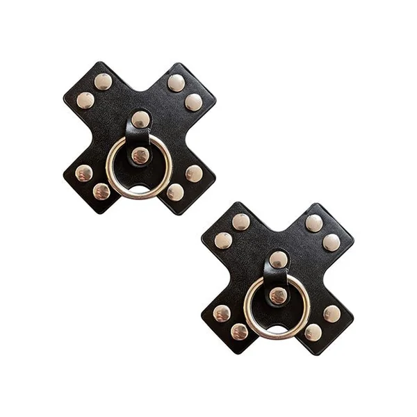 Burlesque Pierced N' Punked Leather Metal X Silicone Reusable Nipztix - Black O/s