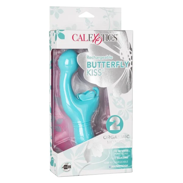 Butterfly Kiss Rechargeable Silicone Dual Vibrator - Blue