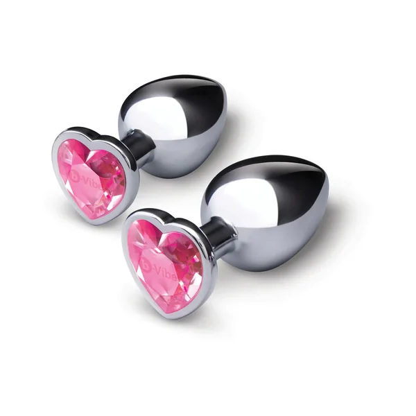 b-Vibe Jewel Metal Training Butt Plug Set with Heart-Shaped Pink Jewel Base