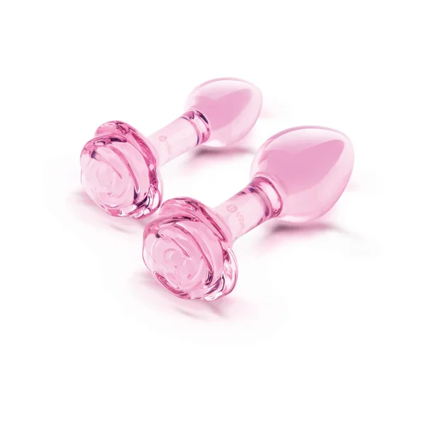 b-Vibe Pink Roses Glass Training Plug Set with Rose-Shaped Base