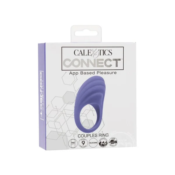 CalExotics Connect Couples Ring Rechargeable Silicone App Compatible Cock Ring with Remote - Purple