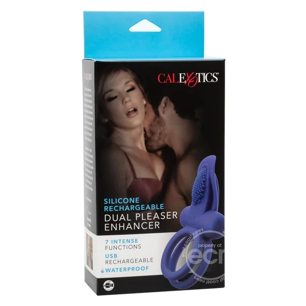 CalExotics Silicone Rechargeable Dual Pleasure Enhancer Cock Ring - Blue