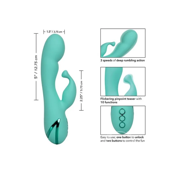 California Dreaming Tahoe Temptation Silicone Rechargeable Rabbit Vibrator - Green