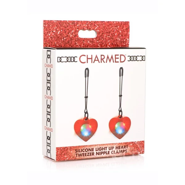 Charmed Silicone Light-Up Heart Tweezer Nipple Clamps - Red