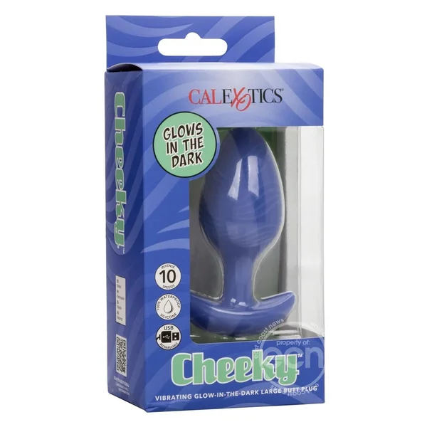 Cheeky Rechargeable Silicone Glow in The Dark Butt Plug - Large - Blue