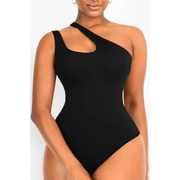 Chic Black Asymmetrical One Shoulder Shaping Bodysuit