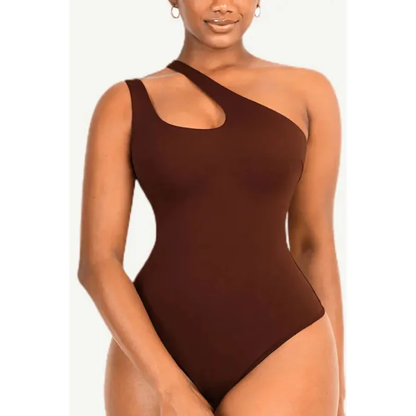 Chic Cocoa Asymmetrical One Shoulder Shaping Bodysuit