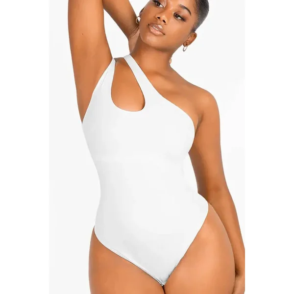 Chic White Asymmetrical One Shoulder Shaping Bodysuit
