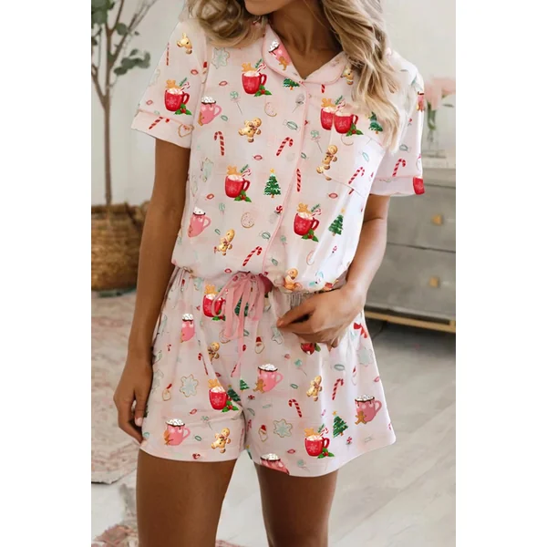 Christmas Spirits Shirt Style 2pcs Short Pajama Set