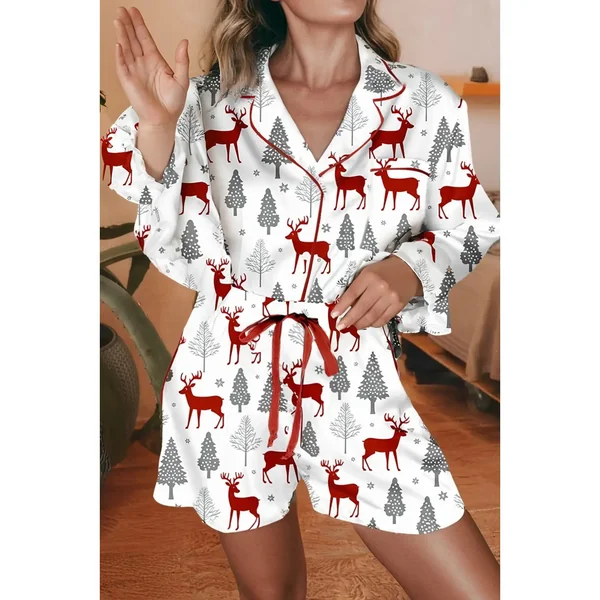 Christmas Velvet Bow Knot Pajama 2pcs Pajama Set